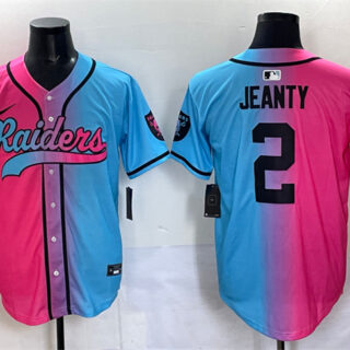 Men's Las Vegas Raiders #2 Ashton Jeanty Pink Blue Limited Stitched Baseball Jersey