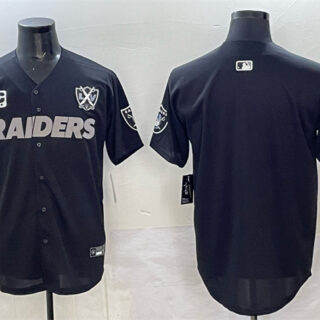 Men's Las Vegas Raiders Blank Black With Nevada Silver Stat Patch And 65th Anniversary Patch 3-Star C Patch Stitched Baseball Jersey