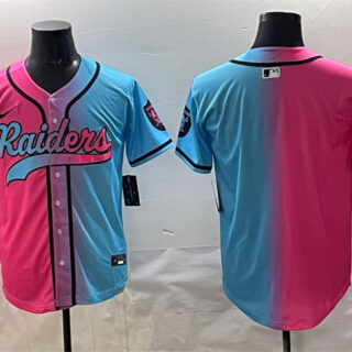 Men's Las Vegas Raiders Blank Pink Blue Limited Stitched Baseball Jersey