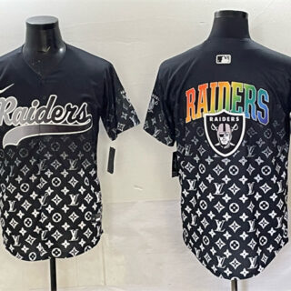 Men's Las Vegas Raiders Team Big Logo Black Limited Stitched Baseball Jersey 1