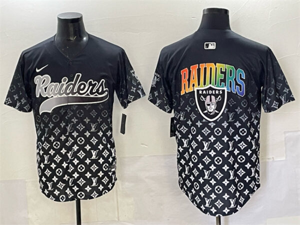 Men's Las Vegas Raiders Team Big Logo Black Limited Stitched Baseball Jersey 1