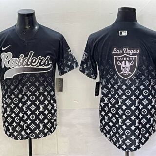 Men's Las Vegas Raiders Team Big Logo Black Limited Stitched Baseball Jersey 2