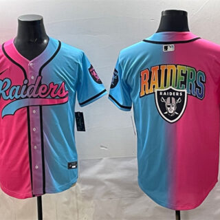 Men's Las Vegas Raiders Team Big Logo Pink Blue Limited Stitched Baseball Jersey