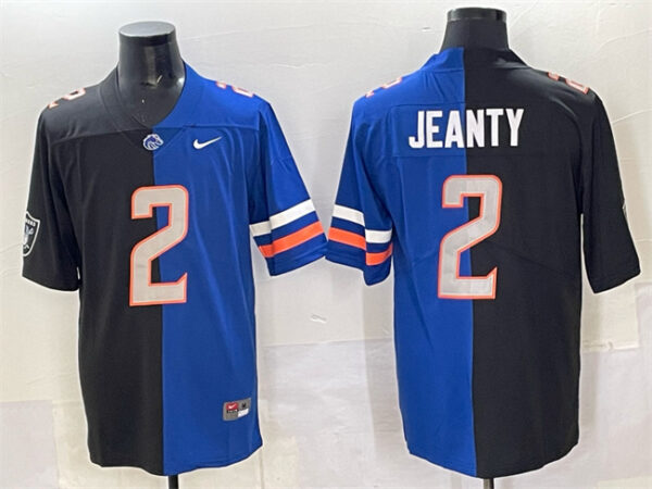 Men's Las Vegas Raiders X Broncos #2 Ashton Jeanty Black Blue Split Limited Stitched Football Jersey