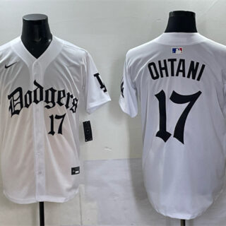 Men's Los Angeles Dodgers #17 Shohei Ohtani White 2025 LA Gothic Style With 2024 World Series Champions Patch Vapor Premier Limited Stitched Baseball Jersey