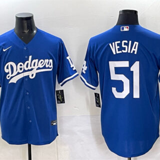 Men's Los Angeles Dodgers #51 Alex Vesia Blue Cool Base Stitched Baseball Jersey