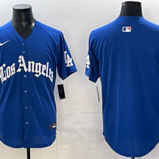 Men's Los Angeles Dodgers Blank Blue 2025 LA Gothic Style With Fernando Patch Vapor Premier Limited Stitched Baseball Jersey