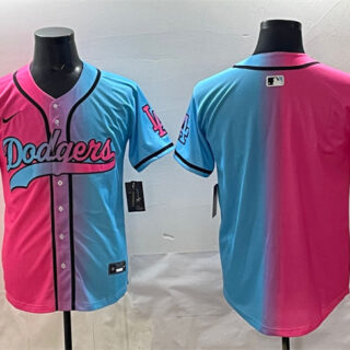 Men's Los Angeles Dodgers Blank Pink Blue Limited Stitched Baseball Jersey
