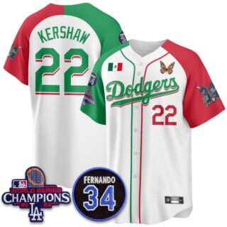 Men's Los Angeles Dodgers #22 Clayton Kershaw Mexican For 34 Jersey All Stitched