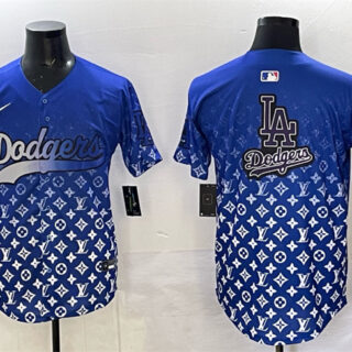 Men's Los Angeles Dodgers Team Big Logo Blue Limited Stitched Baseball Jersey 3