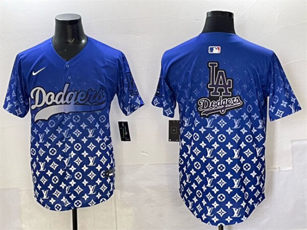 Men's Los Angeles Dodgers Team Big Logo Blue Limited Stitched Baseball Jersey 3