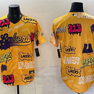 Men's Los Angeles Lakers Blank Yellow Limited Stitched Baseball Jersey