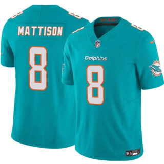 Men's Miami Dolphins #8 Alexander Mattison Aqua 2025 F.U.S.E. Vapor Limited Stitched Football Jersey