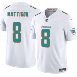 Men's Miami Dolphins #8 Alexander Mattison White 2025 F.U.S.E. Vapor Limited Stitched Football Jersey