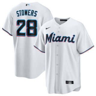 Men's Miami Marlins #28 Kyle Stowers White Cool Base Stitched Baseball Jersey