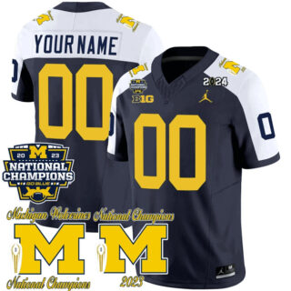 Men's Michigan Wolverines ACTIVE PLAYER Custom Navy White Alternate F.U.S.E. CFP 2023 National Champions Patch Vapor Stitched Football Jersey