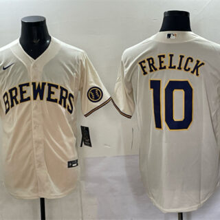 Men's Milwaukee Brewers #10 Sal Frelick Cream Cool Base Stitched Jersey