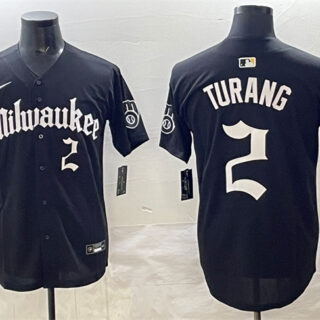 Men's Milwaukee Brewers #2 Brice Turang Black 'Gothic 414 Shadows Edition' Vapor Premier Limited Stitched Jersey