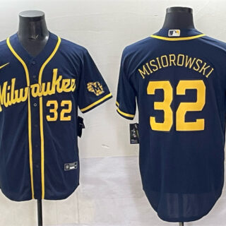 Men's Milwaukee Brewers #32 Jacob Misiorowski Navy 2025 With Patch Stitched Baseball Jersey