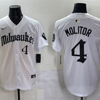 Men's Milwaukee Brewers #4 Paul Molitor White 'Gothic 414 Shadows Edition' Vapor Premier Limited Stitched Jersey