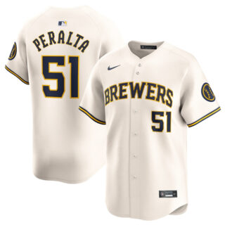 Men's Milwaukee Brewers #51 Freddy Peralta Cream Limited Stitched Baseball Jersey