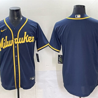 Men's Milwaukee Brewers Blank Navy 2025 With Patch Stitched Baseball Jersey