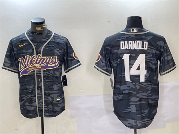 Men's Minnesota Vikings Active Player Grey Camo Cool Base Stitched Baseball Jersey
