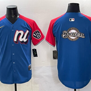 Men's National League Milwaukee Brewers Team Big Logo Blue Red Alternate 2025 All-Star Edition Limited Stitched Baseball Jersey