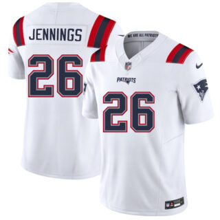 Men's New England Patriots #26 Terrell Jennings White 2025 F.U.S.E. Vapor Limited Stitched Football Jersey