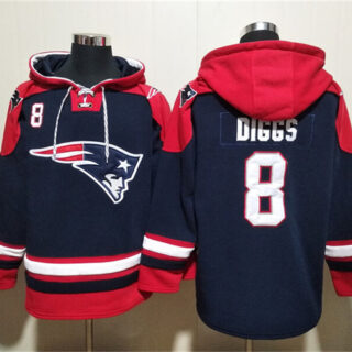 Men's New England Patriots #8 Stefon Diggs Navy Ageless Must-Have Lace-Up Pullover Hoodie