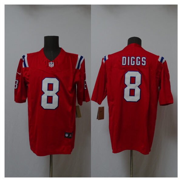 Men's New England Patriots #8 Stefon Diggs Red 2025 Vapor Limited Stitched Football Jersey