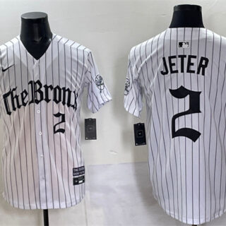 Men's New York Yankees #2 Derek Jeter White Pinstripe 'Gothic Legacy Edition' Vapor Premier Limited Stitched Baseball Jersey