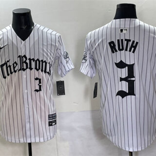 Men's New York Yankees #3 Babe Ruth White Pinstripe 'Gothic Legacy Edition' Vapor Premier Limited Stitched Baseball Jersey