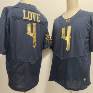 Men's Notre Dame Fighting Irish #4 Jeremiyah Love Navy With Name Limited Stitched Jersey