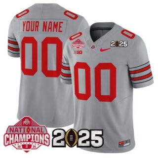 Men's Ohio State Buckeyes Active Player Custom Gray 2025 CFP Final With National Champions Patch F.U.S.E. Vapor Limited Stitched Football Jersey