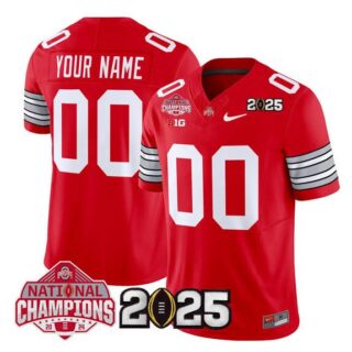 Men's Ohio State Buckeyes Active Player Custom Red 2025 CFP Final With National Champions Patch F.U.S.E. Vapor Limited Stitched Football Jersey
