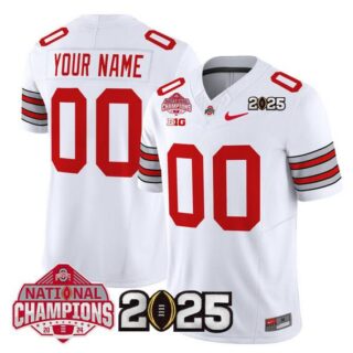 Men's Ohio State Buckeyes Active Player Custom White 2025 CFP Final With National Champions Patch F.U.S.E. Vapor Limited Stitched Football Jersey