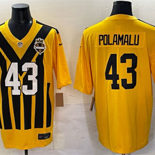 Men's Pittsburgh Steelers #43 Troy Polamalu Gold 1933 Throwback Alternate Stitched Football Jersey