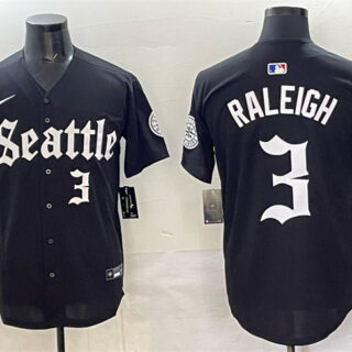 Men's Seattle Mariners #3 Cal Raleigh Black 'Deep Sea Gothic Edition' Vapor Premier Limited Stitched Baseball Jersey