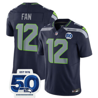 Men's Seattle Seahawks #12 Fan Navy 2025 F.U.S.E. 50th Anniversary Patch Vapor Untouchable Limited Stitched Football Jersey