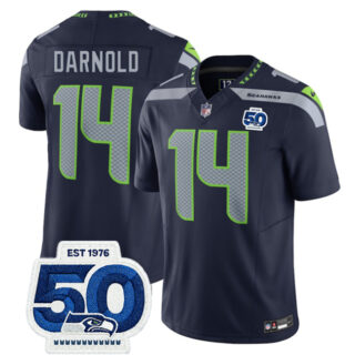 Men's Seattle Seahawks #14 Sam Darnold Navy 2025 F.U.S.E. 50th Anniversary Patch Vapor Untouchable Limited Stitched Football Jersey