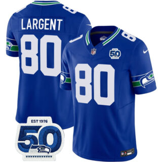 Men's Seattle Seahawks #80 Steve Largent Royal 2025 F.U.S.E 50th Anniversary Patch Throwback Vapor Limited Stitched Football Jersey