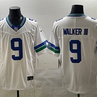 Men's Seattle Seahawks #9 Kenneth Walker III White F.U.S.E Throwback Vapor Limited Stitched Football Jersey