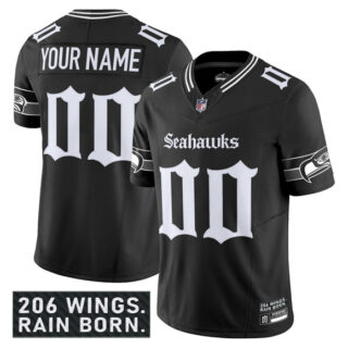 Men's Seattle Seahawks Active Player Custom Black 2025 F.U.S.E. 'Gothic Rain City Shadows Edition' Vapor Limited Stitched Football Jersey