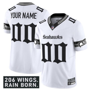 Men's Seattle Seahawks Active Player Custom White 2025 F.U.S.E. 'Gothic Rain City Shadows Edition' Vapor Limited Stitched Football Jersey