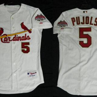 Men's St. Louis Cardinals #5 Albert Pujols White 2006 World Series Champions Gold Stitched Baseball Jersey