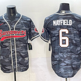 Men's Tampa Bay Buccaneers #6 Baker Mayfield Grey Camo Cool Base Stitched Baseball Jersey