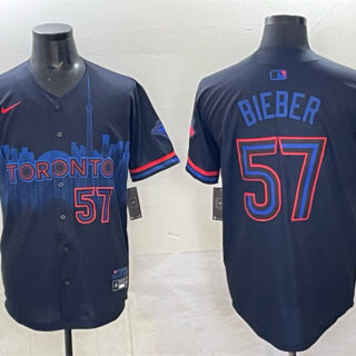 Men's Toronto Blue Jays #57 Shane Bieber Navy 2024 City Connect Limited Stitched Baseball Jersey