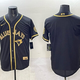 Men's Toronto Blue Jays Blank Black Gold Cool Base Stitched Jersey