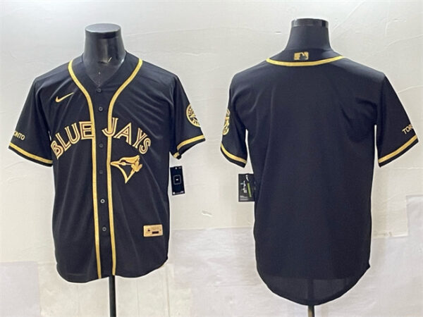 Men's Toronto Blue Jays Blank Black Gold Cool Base Stitched Jersey